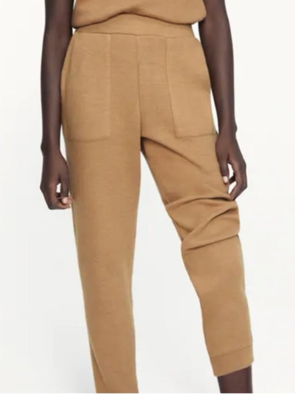Zara Camel Knit Ankle Pants with Front Patch Pockets